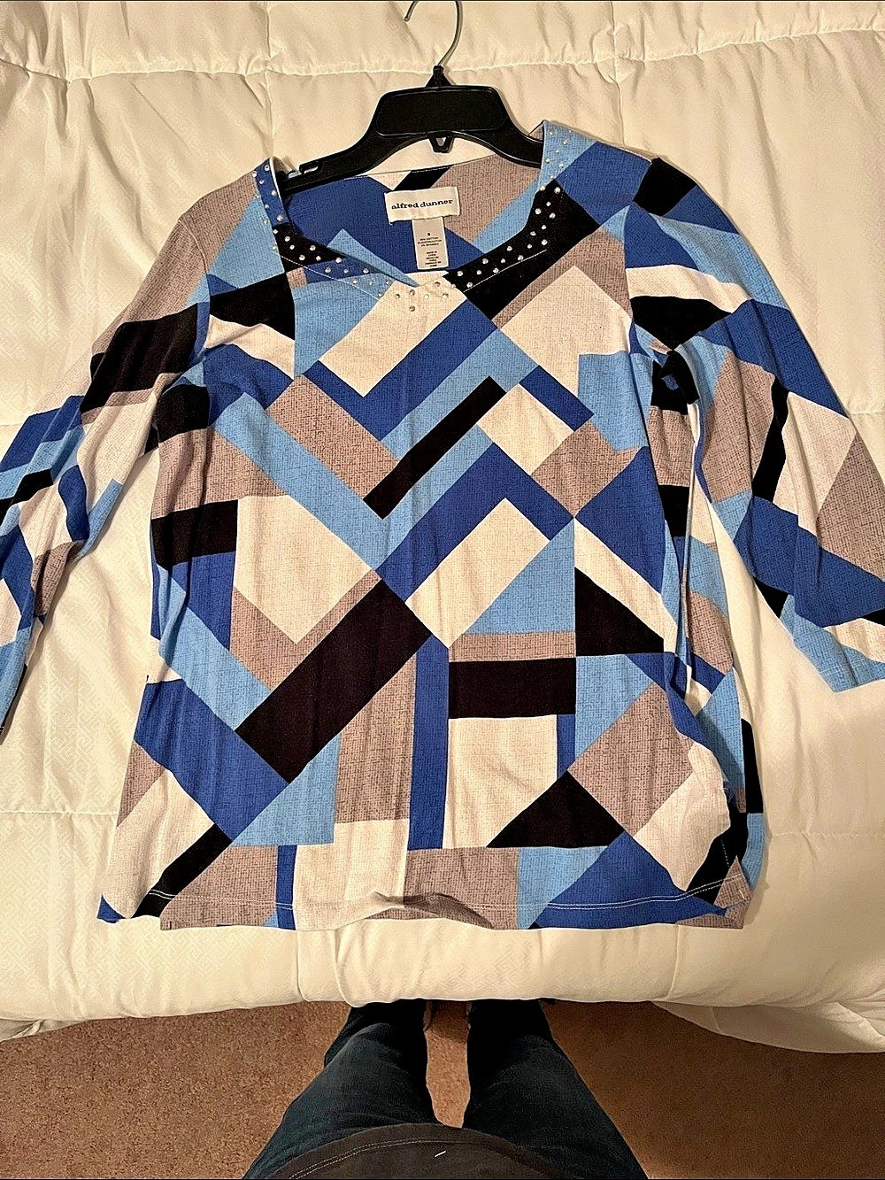Alfred DunnerGeometric Blouse in Blue & Black